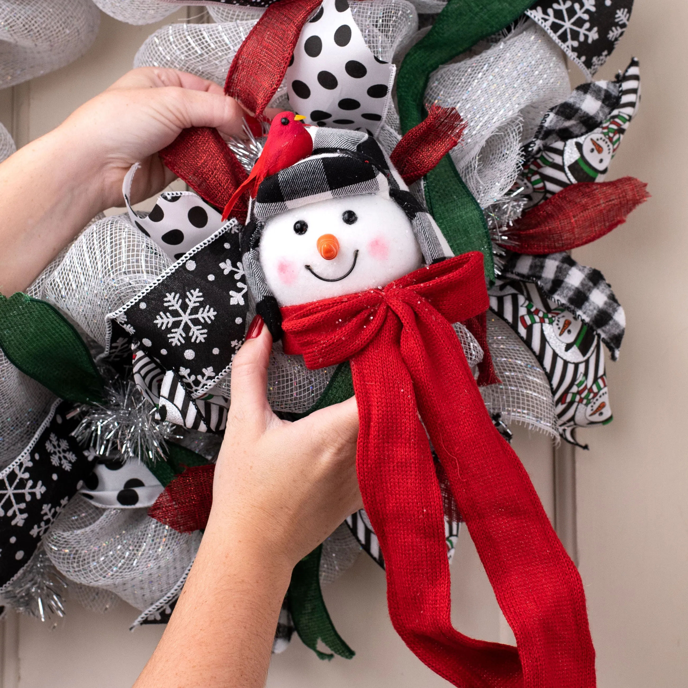 13" Snowman Head & Check Hat Ornament