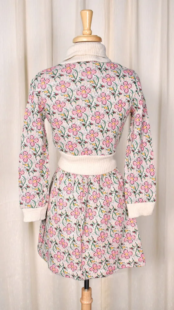1960s Neon Pink Floral Knit Set