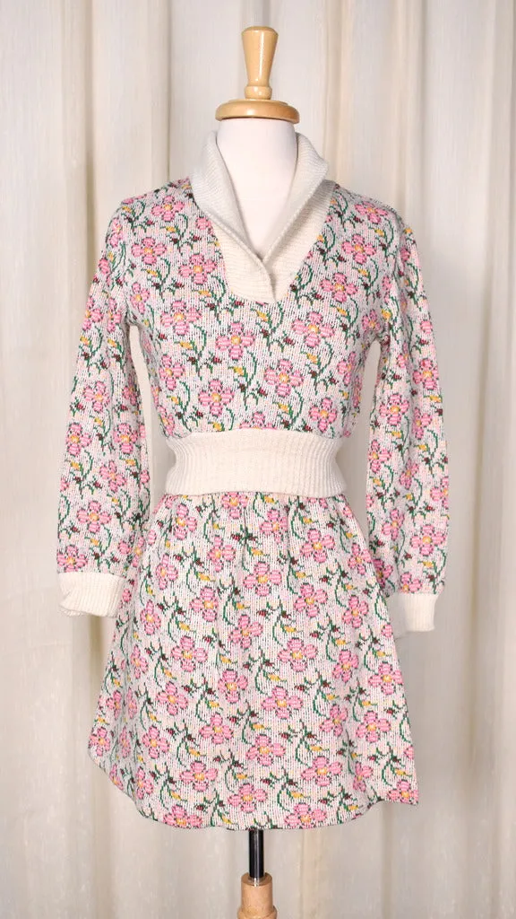 1960s Neon Pink Floral Knit Set
