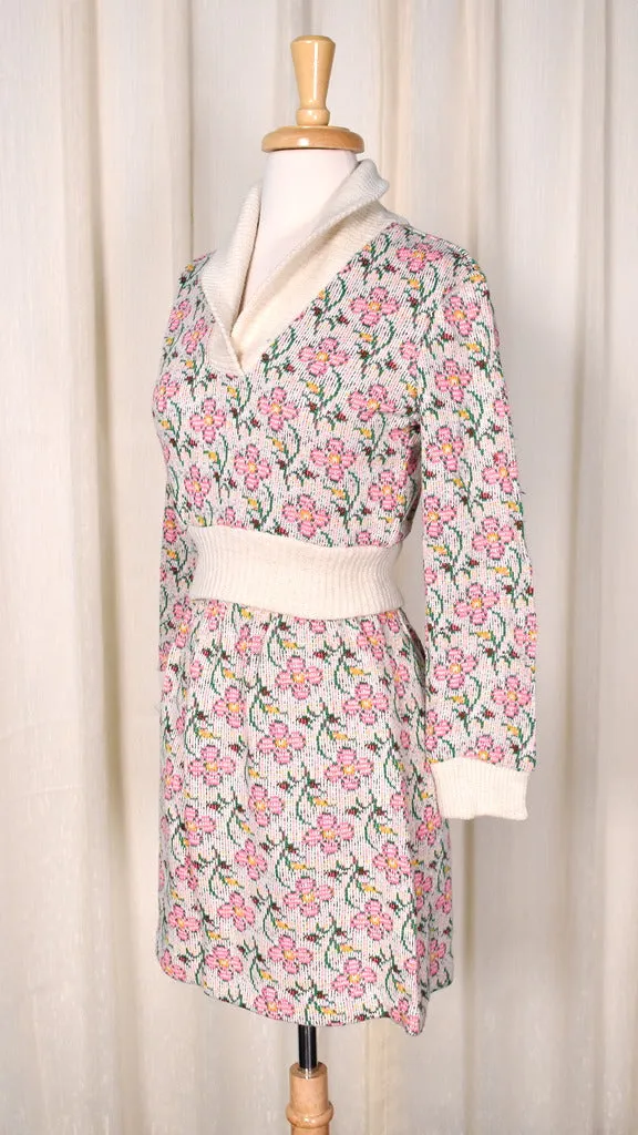 1960s Neon Pink Floral Knit Set
