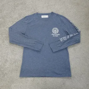 Abercrombie & Fitch Shirt Mens X Small Blue Long Sleeve Spell Out Crew Neck Logo