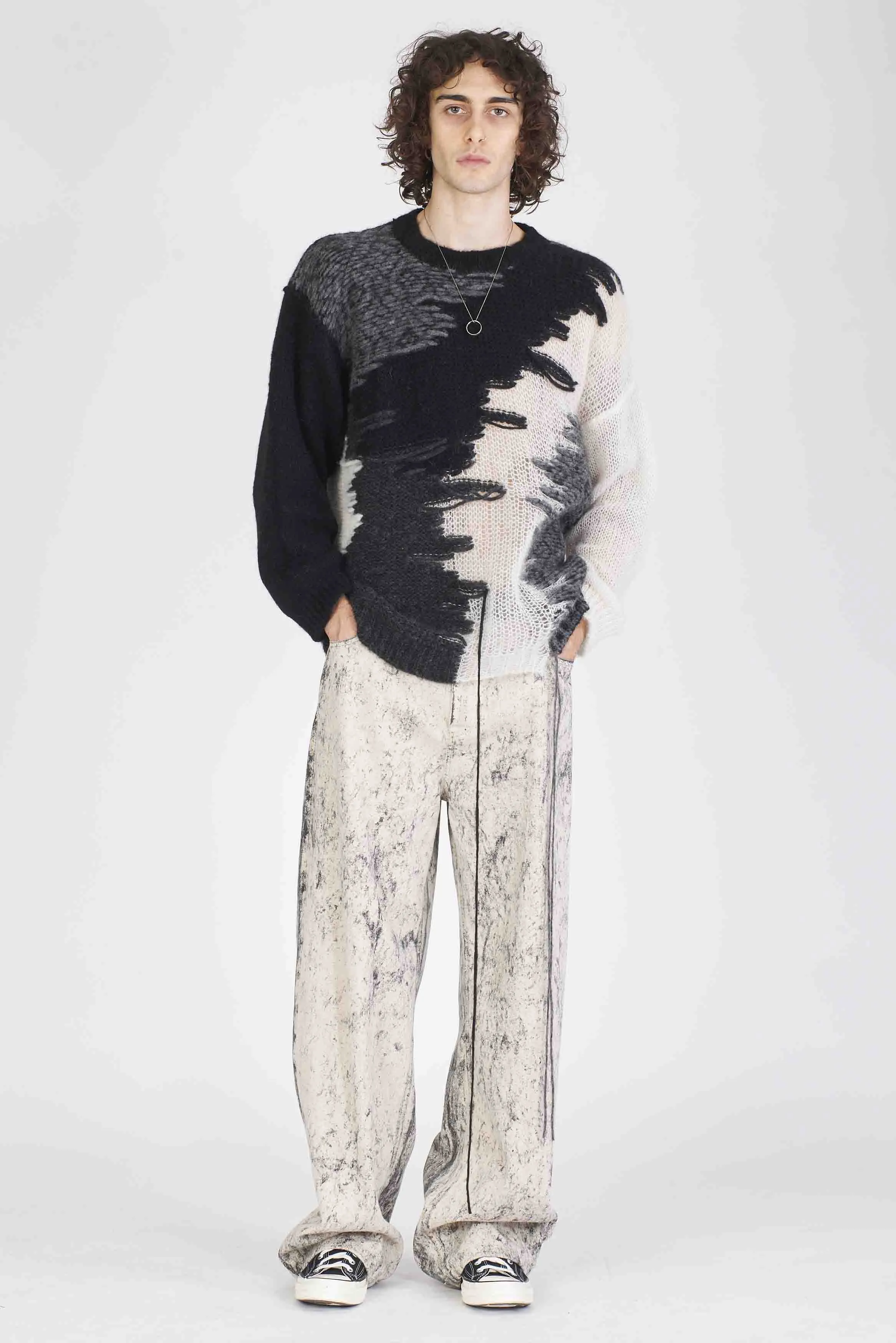 Alpaca and Mohair Sweater Black White