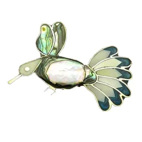 Alpaca Silver Abalone and Mother of Pearl Hummingbird Pin Artisana