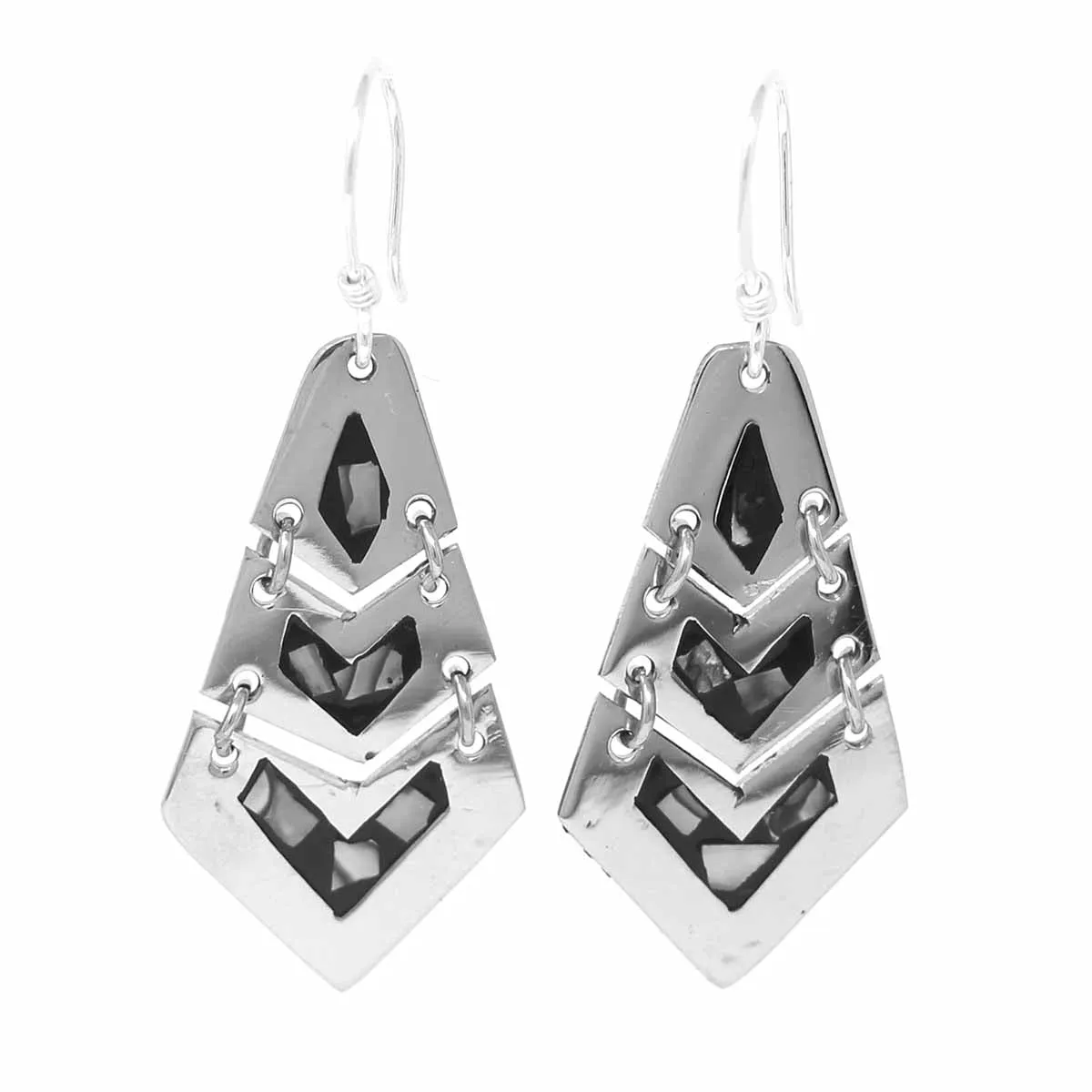 Articulated Mother of Pearl Inlay Alpaca Silver Earrings Artisana