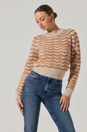 AST Jaylani Wavy Striped Sweater In Mustard Taupe