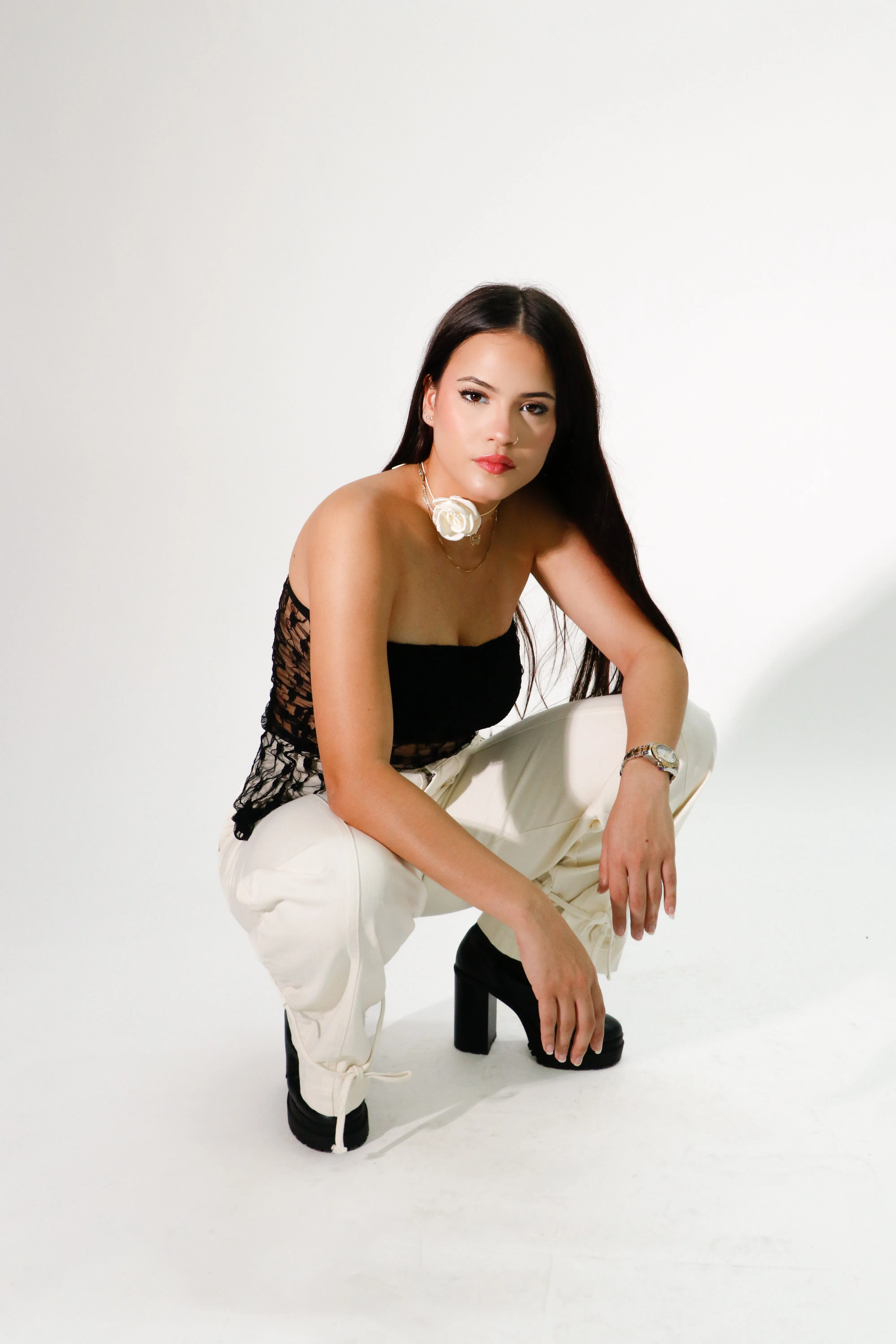 asymmetrical strapless mesh top