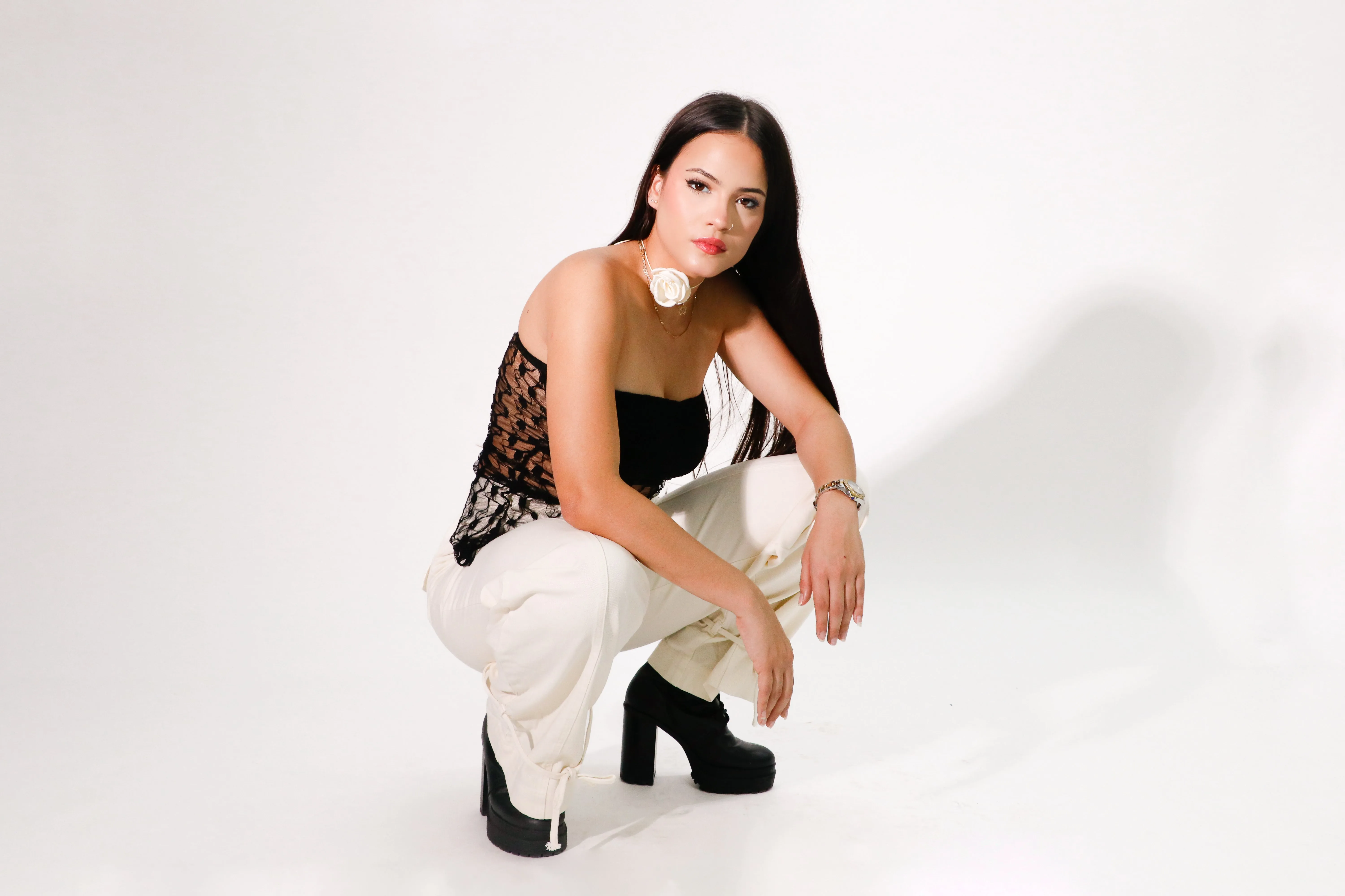 asymmetrical strapless mesh top