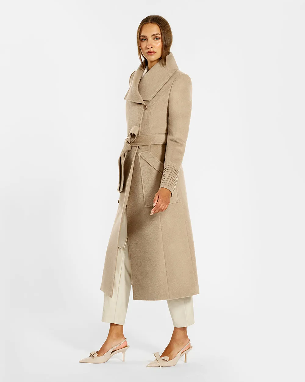 Baby Alpaca Long Wide Collar Wrap Coat