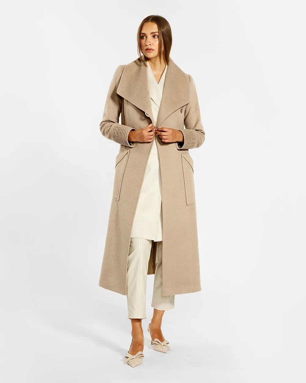 Baby Alpaca Long Wide Collar Wrap Coat