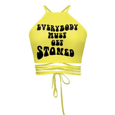 Backless Cut Out Sexy Cropped Top  Wrap Tie Waist