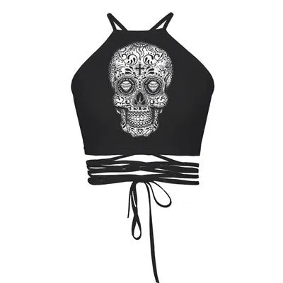Backless Cut Out Sexy Cropped Top  Wrap Tie Waist