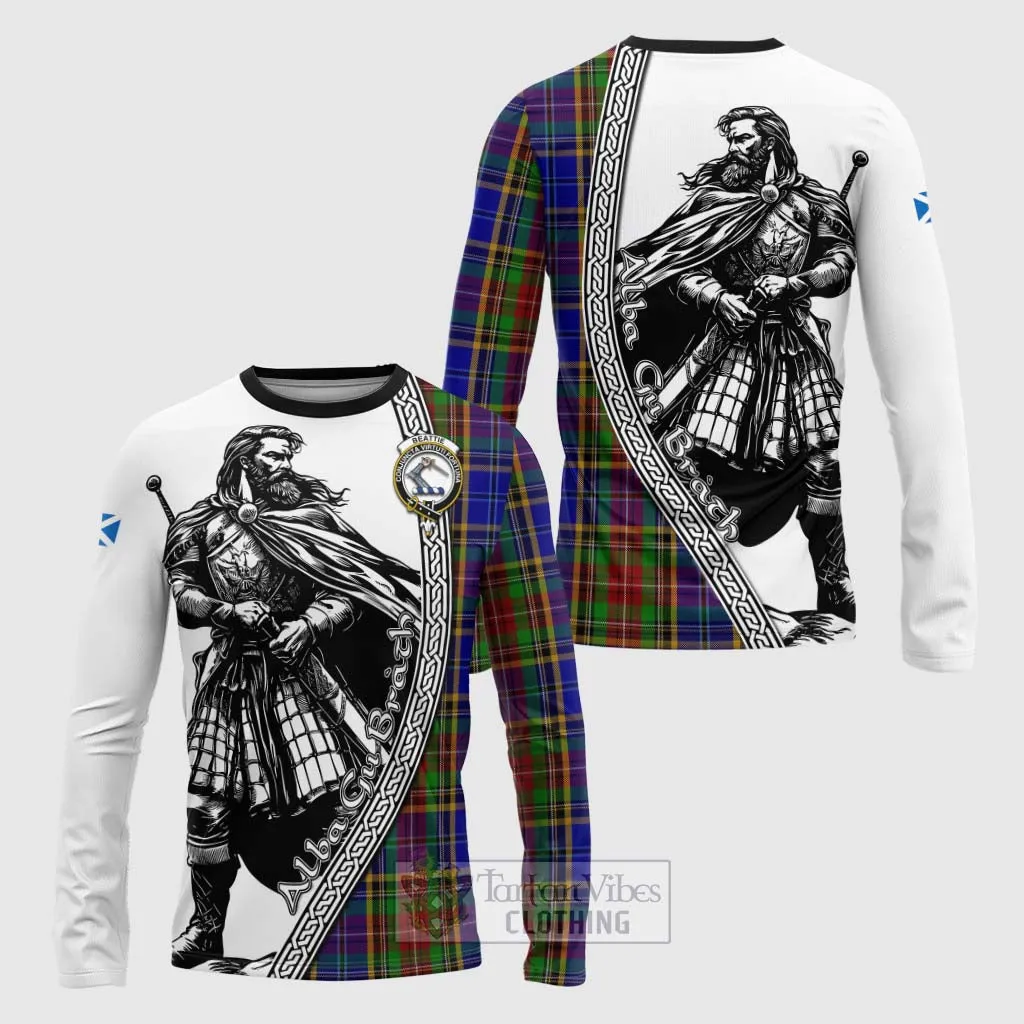 Beattie (Beatty) Tartan Clan Crest Long Sleeve T-Shirt with Highlander Warrior Celtic Style
