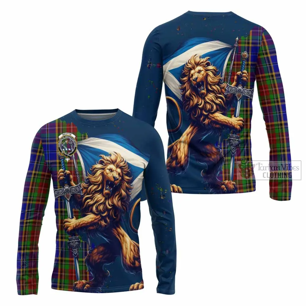 Beattie (Beatty) Tartan Family Crest Long Sleeve T-Shirt with Scottish Majestic Lion