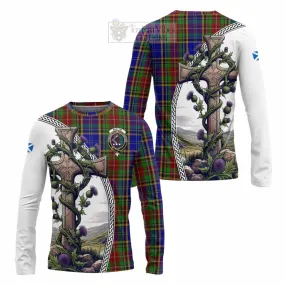 Beattie (Beatty) Tartan Long Sleeve T-Shirt with Family Crest and St. Andrew's Cross Accented by Thistle Vines