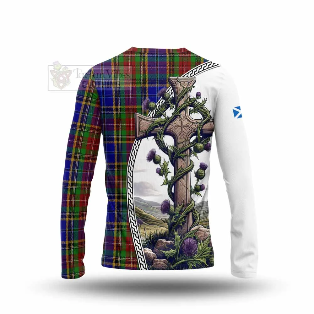 Beattie (Beatty) Tartan Long Sleeve T-Shirt with Family Crest and St. Andrew's Cross Accented by Thistle Vines
