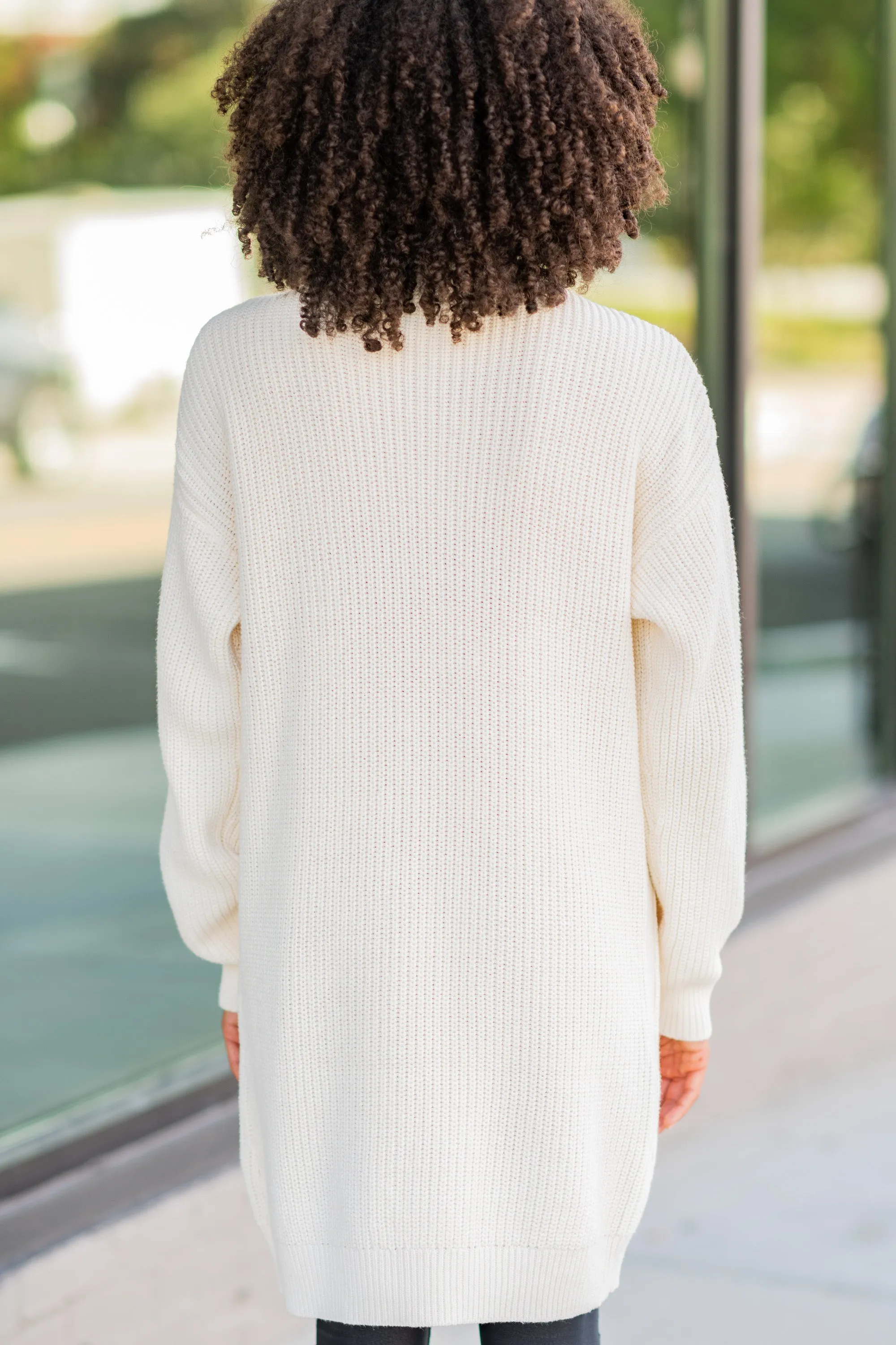 Been Here Waiting Oatmeal White Long Cardigan