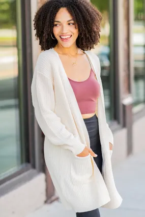Been Here Waiting Oatmeal White Long Cardigan