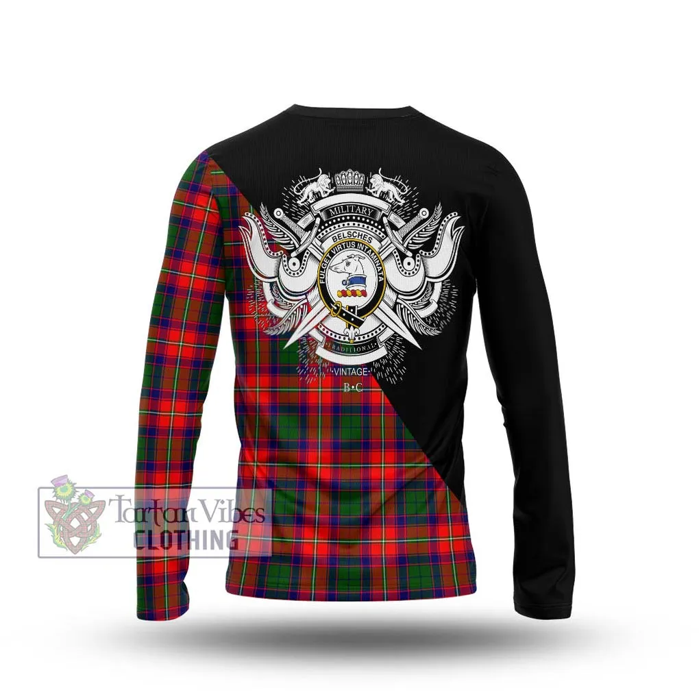 Belsches Tartan Long Sleeve T-Shirt with Family Crest and Military Logo Style