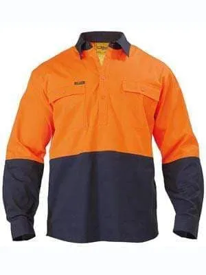 Bisley Workwear Closed Front Hi Vis Long Sleeve Cotton Drill Shirt BSC6267
