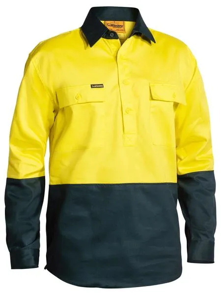 Bisley Workwear Closed Front Hi Vis Long Sleeve Cotton Drill Shirt BSC6267