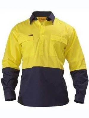 Bisley Workwear Closed Front Hi Vis Long Sleeve Cotton Drill Shirt BSC6267