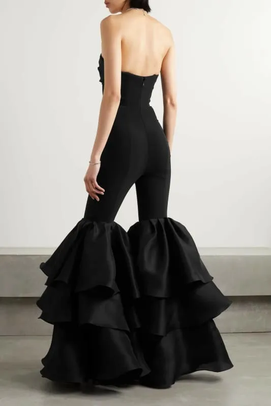 Black Strapless Wide Carnival Style Leg Jumpsuit for Women