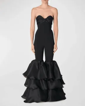Black Strapless Wide Carnival Style Leg Jumpsuit for Women