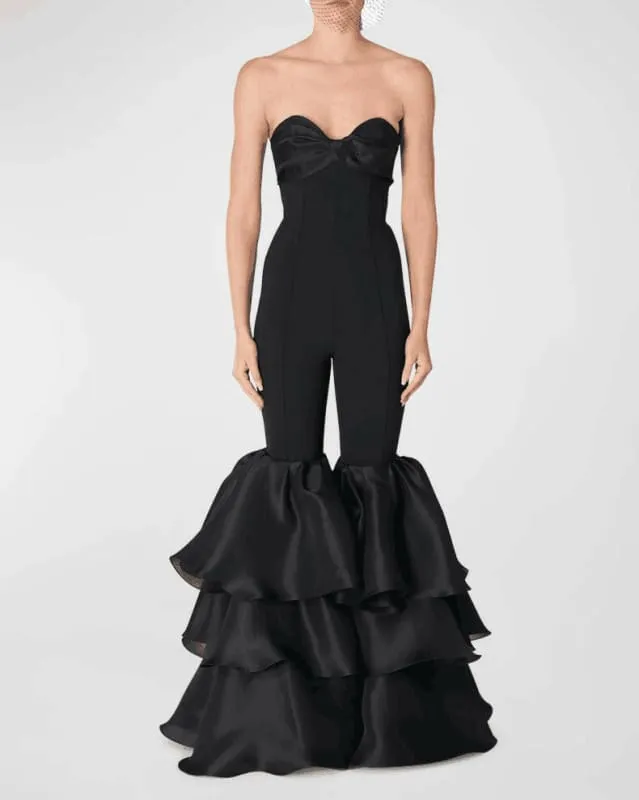Black Strapless Wide Carnival Style Leg Jumpsuit for Women
