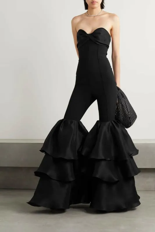 Black Strapless Wide Carnival Style Leg Jumpsuit for Women