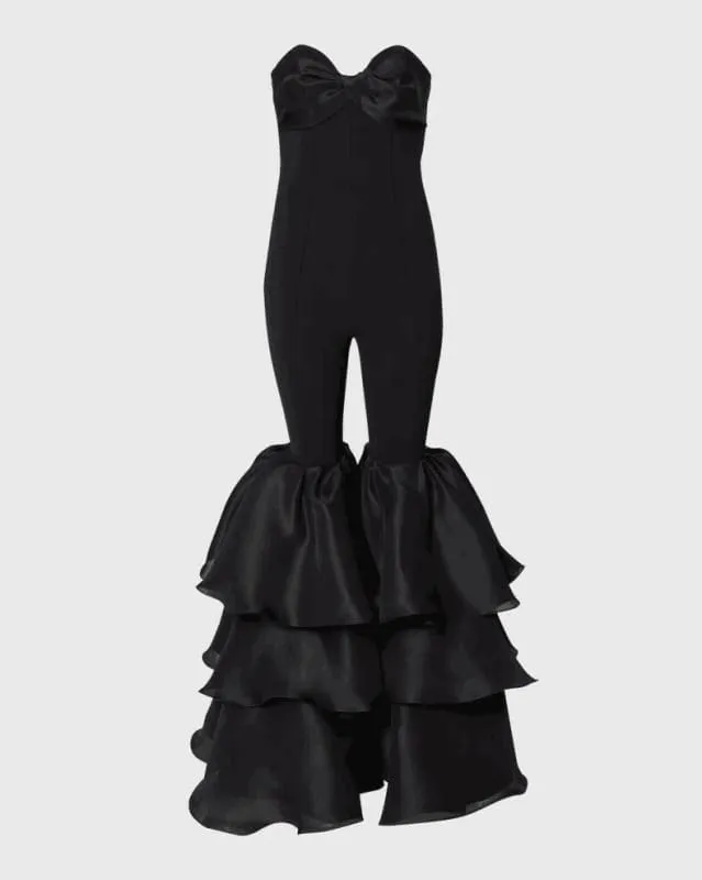 Black Strapless Wide Carnival Style Leg Jumpsuit for Women