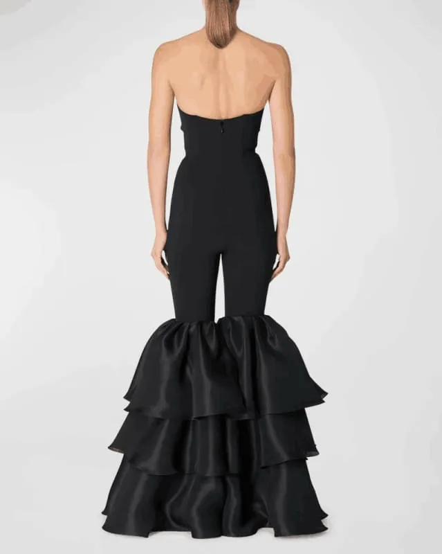 Black Strapless Wide Carnival Style Leg Jumpsuit for Women