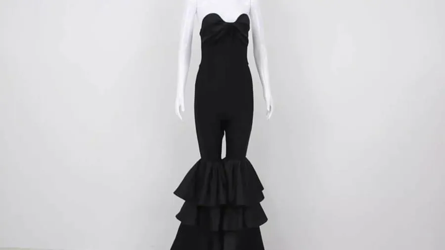 Black Strapless Wide Carnival Style Leg Jumpsuit for Women