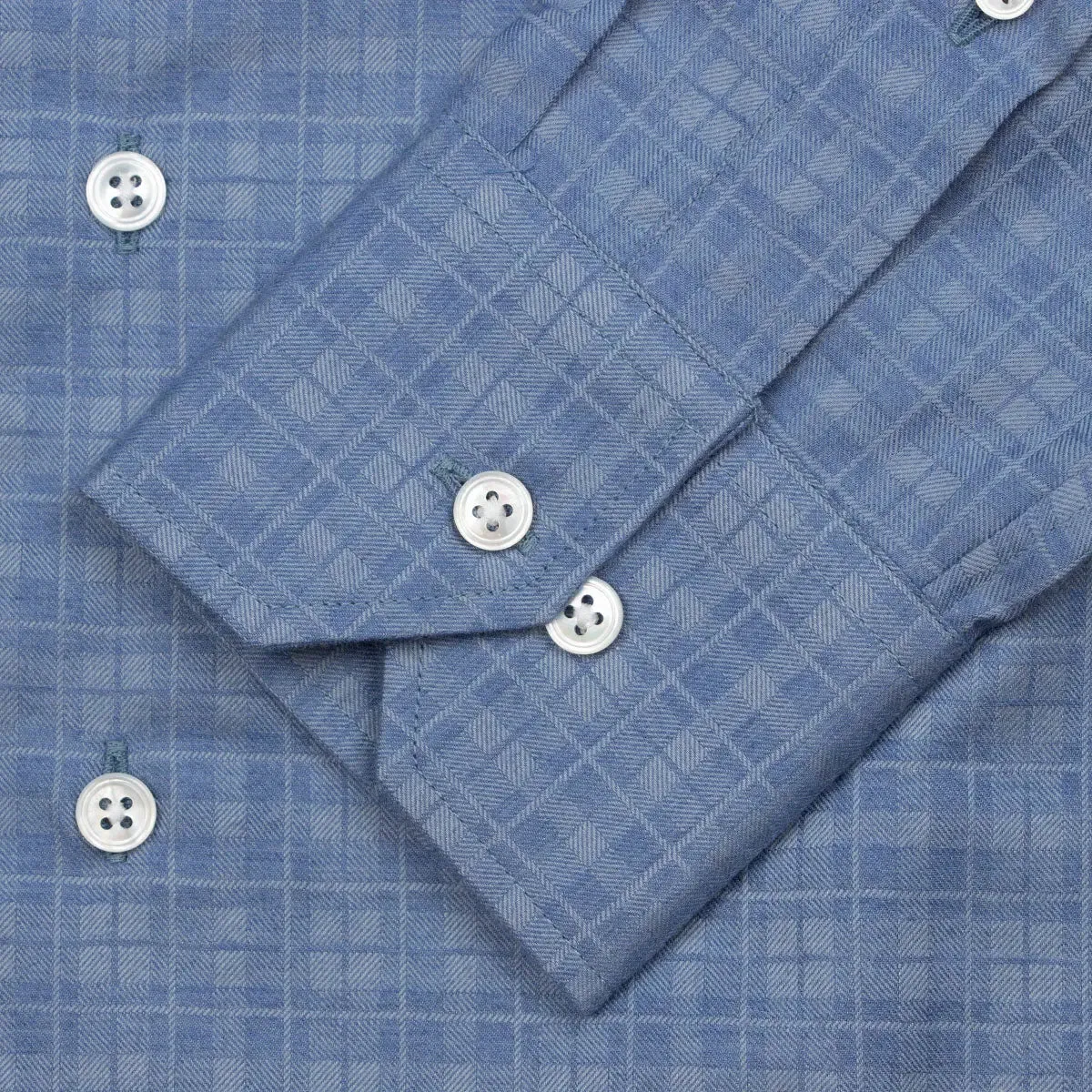 Blue Twill Check Flanello Junior Cotton Long Sleeve Shirt