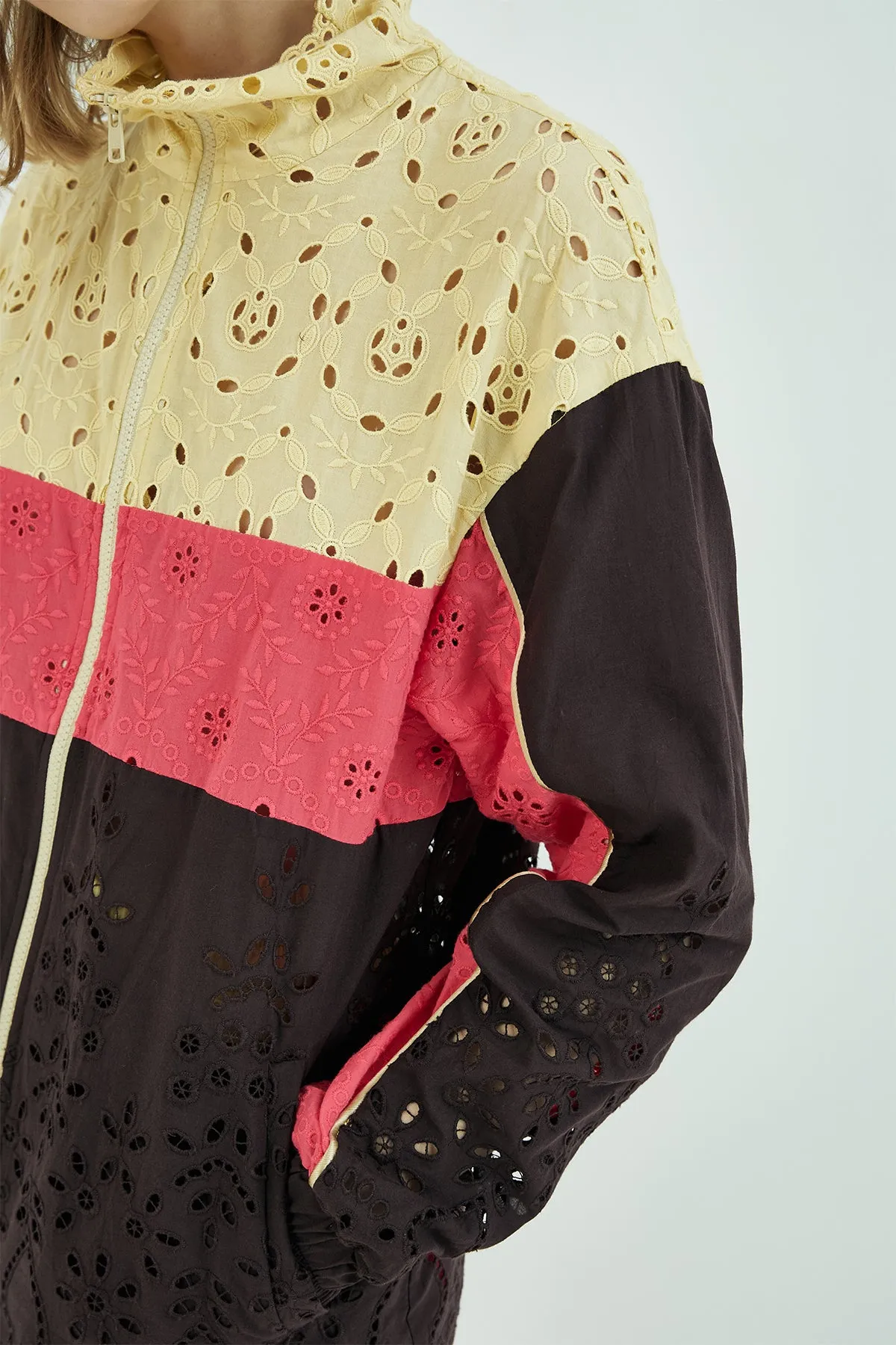 Broderie-anglaise colorblocked track jacket