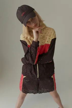 Broderie-anglaise colorblocked track jacket
