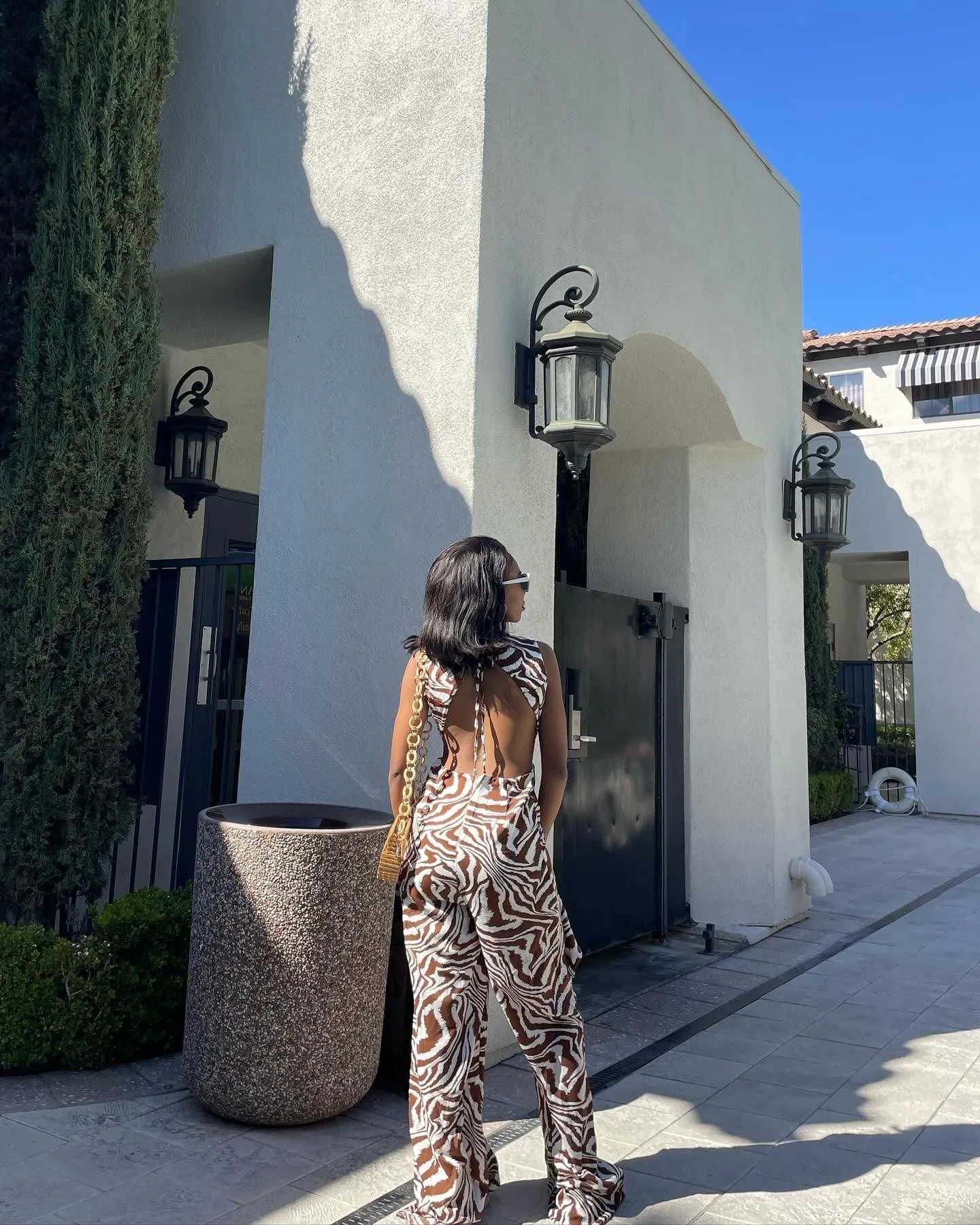 Brown Zebra Print Deep V-Neck Jumpsuit