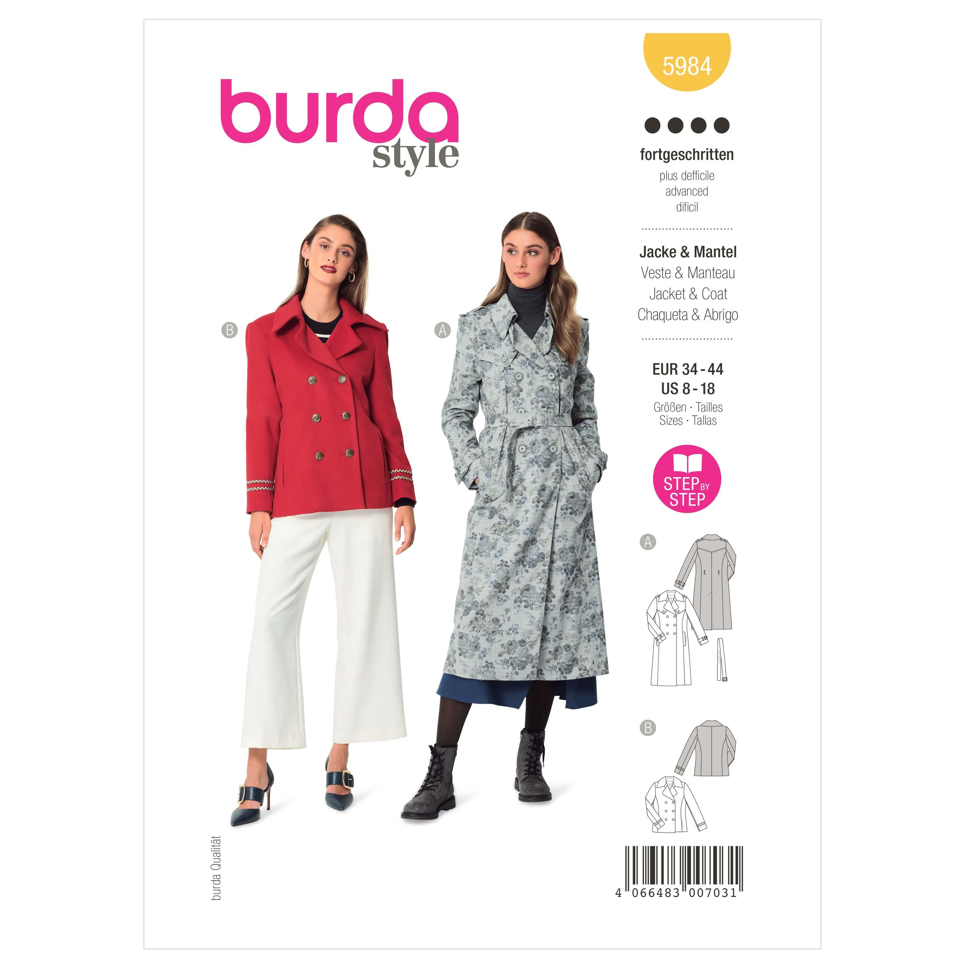 Burda Sewing Pattern 5984 Misses' Caban Jacket and Trench Coat