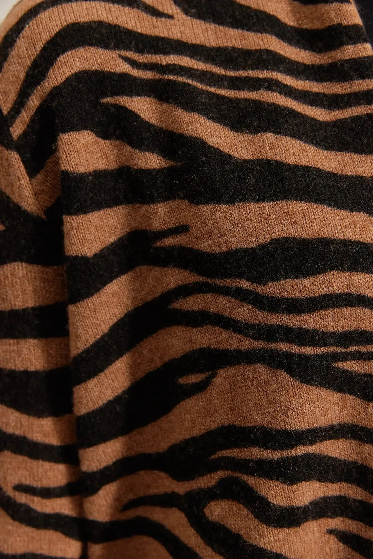 Camel Cashmere Wool Zebra Women's Cardigan