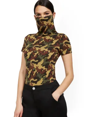 Camo-Print Short-Sleeve Mask Top