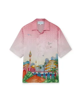 Casablanca Cuban Collar Short Sleeve Shirt in morning city view
