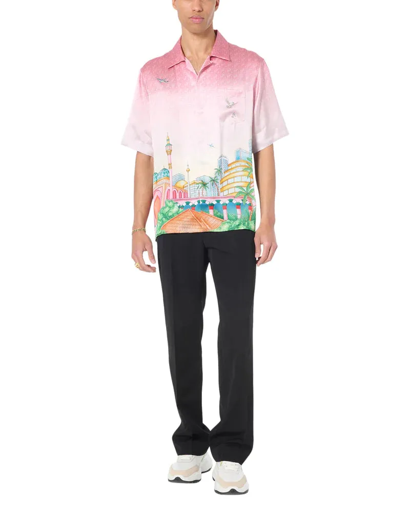 Casablanca Cuban Collar Short Sleeve Shirt in morning city view