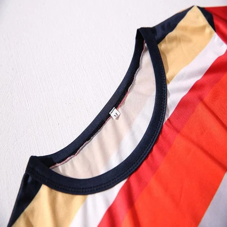 Casual Long-Sleeved Color Block Turtleneck Dress with Stripes