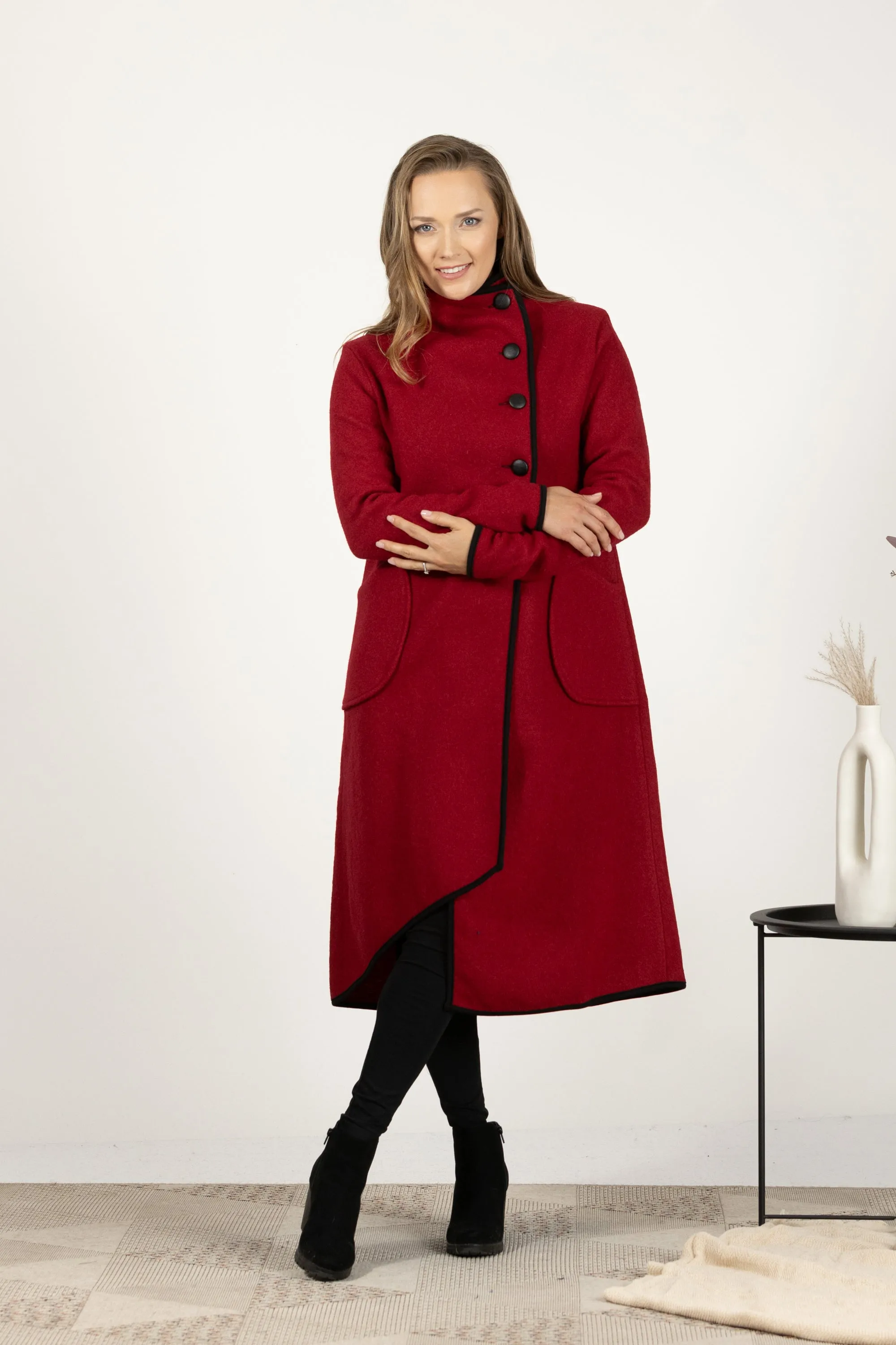 Charcoal Boiled Wool Coat with Pockets