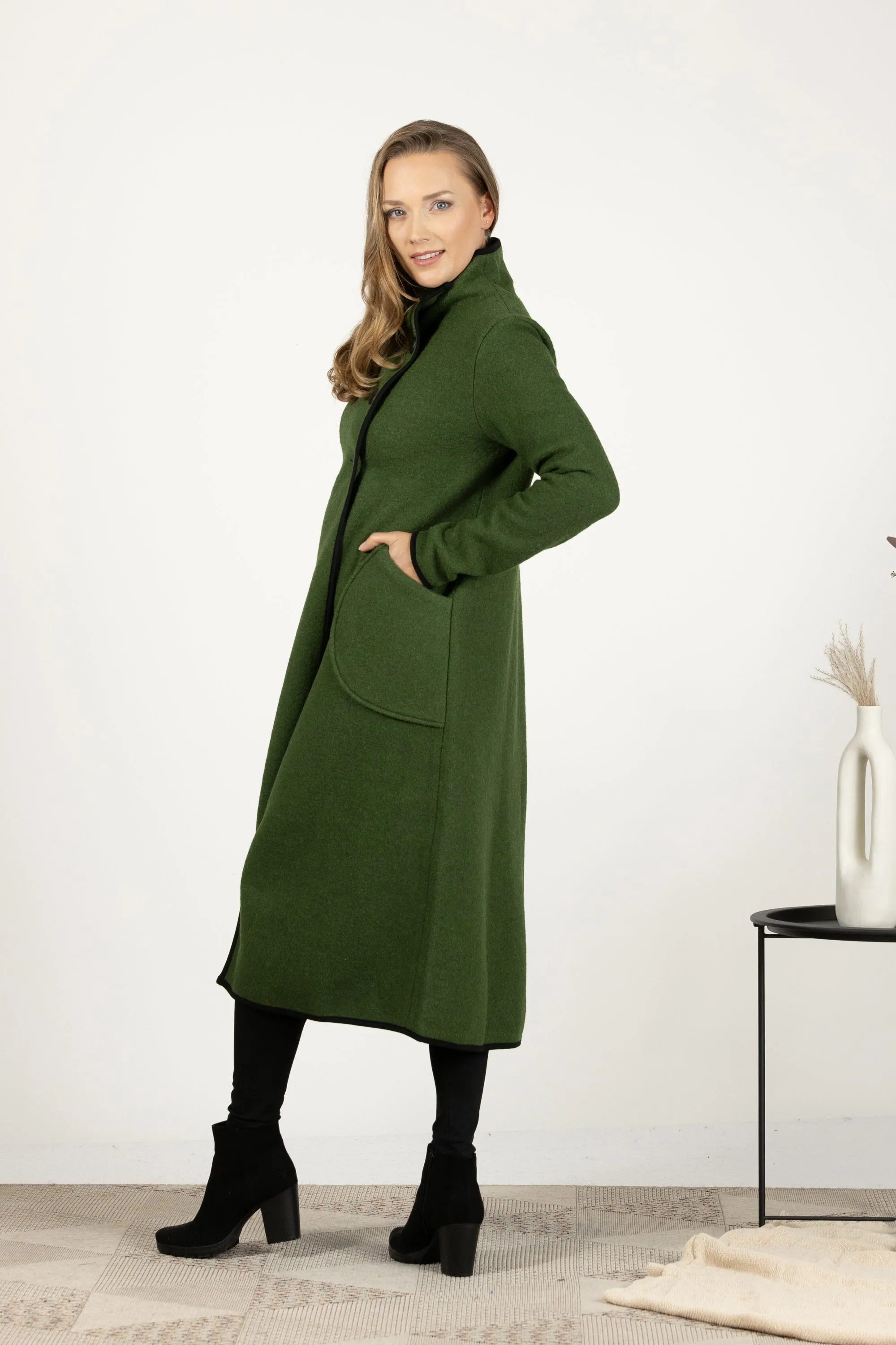 Charcoal Boiled Wool Coat with Pockets