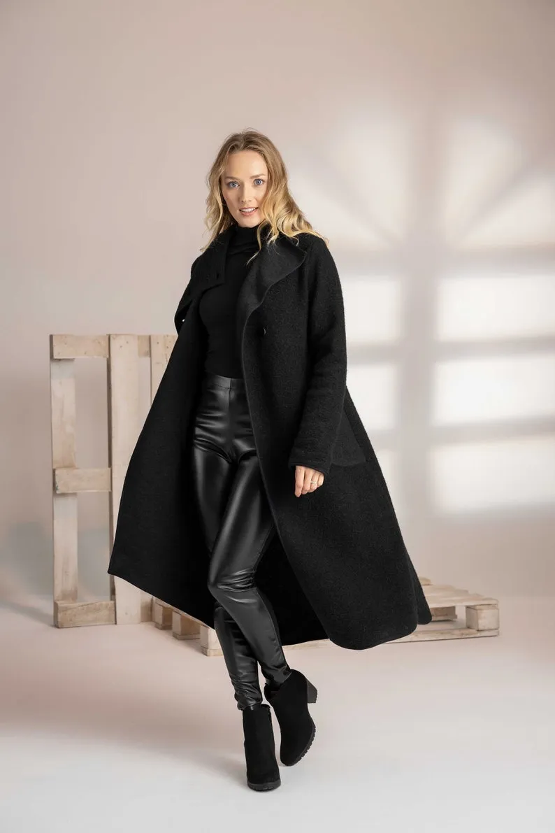 Charcoal Boiled Wool Coat with Pockets