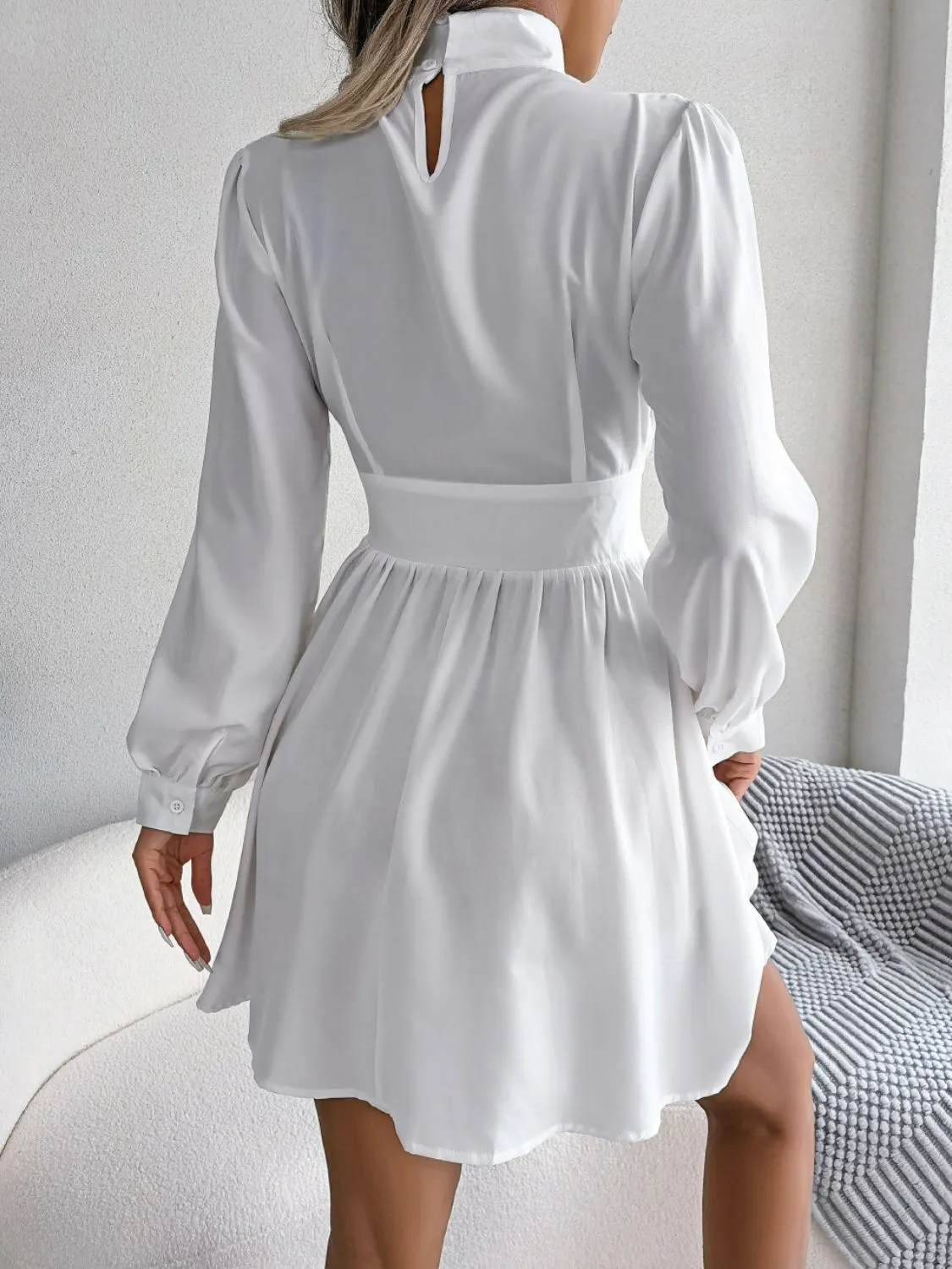 Chic Cutout Turtleneck Mini Dress - A-Line, Long Sleeve, Keyhole Neckline - Casual Elegance for Women
