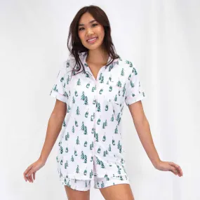 Christmas Cheers Short Sleeve Button Up Sleep Shirt
