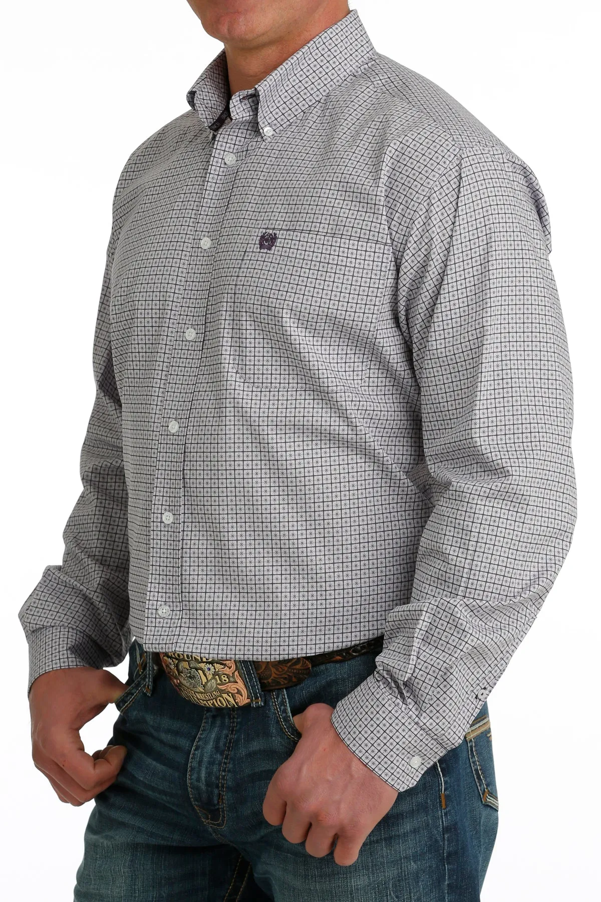 Cinch Men's L/S Classic Fit Geometric Squares Western Button Down Shirt in Purple
