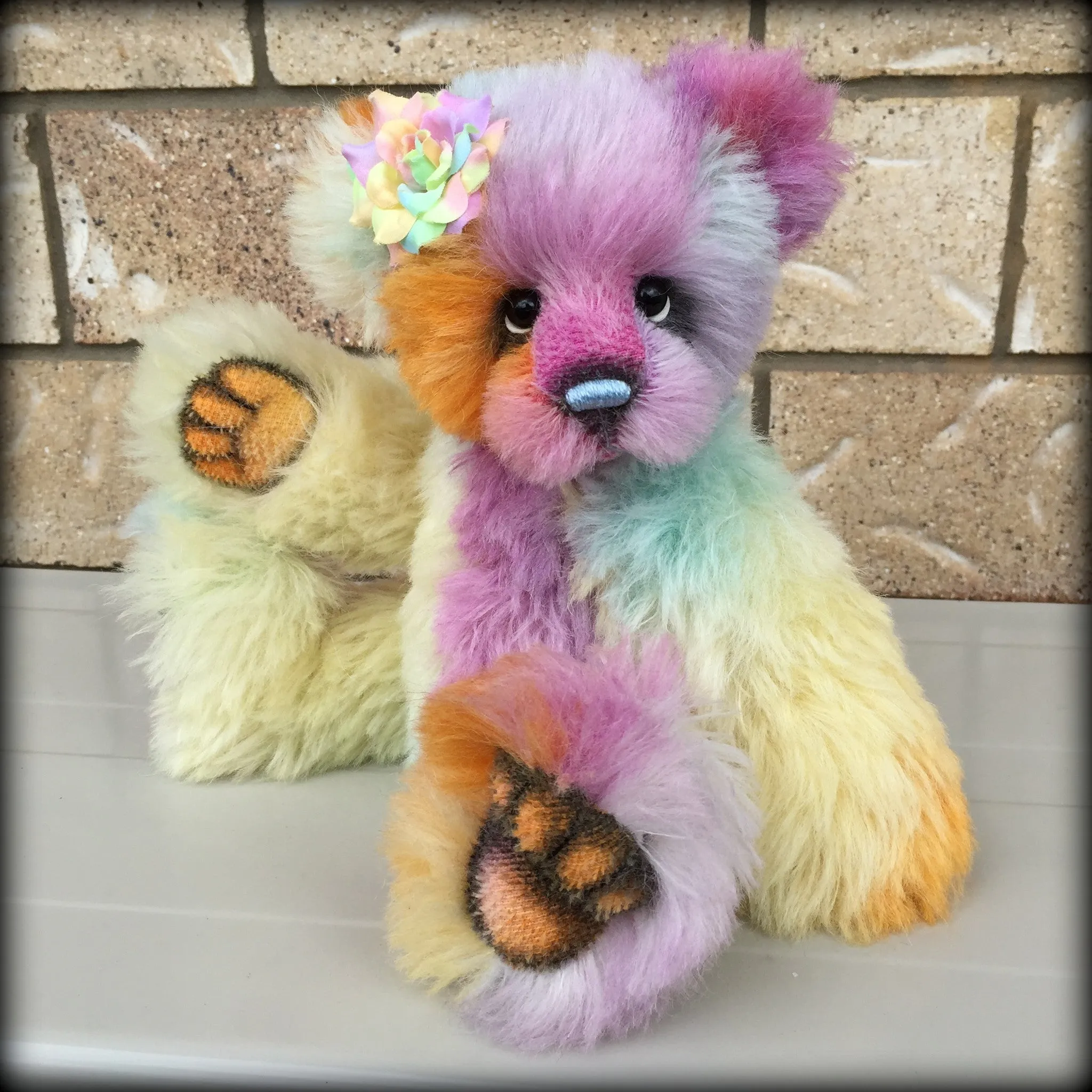 Clara - 12" rainbow alpaca artist bear by Emmas Bears - OOAK