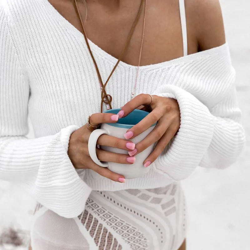 Clearance Sexy White Long Sleeve Crop Top Sweater